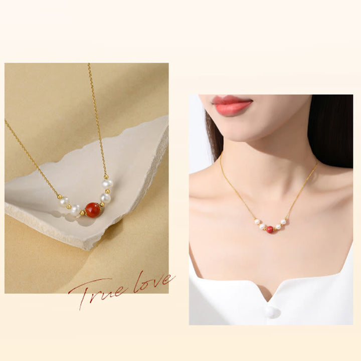 Collar con colgante de cadena de cuentas curativas de sinceridad con perlas de cinabrio de plata de ley 925 con Buddha Stones