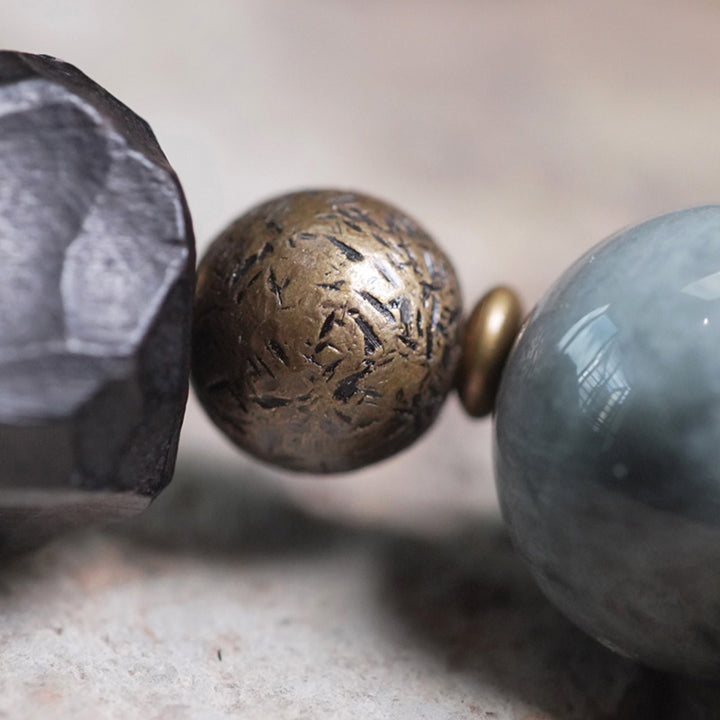 Pulsera de pareja de confianza con Buddha Stones, piedra ojo de águila, madera de ébano, cobre
