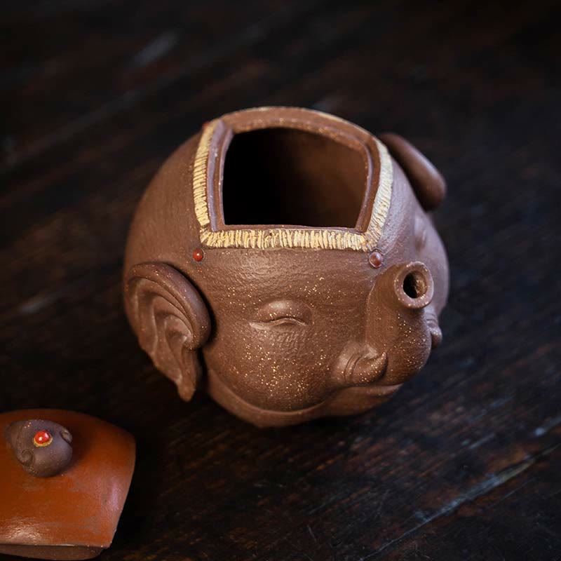 Buddha Stones Elefante Lindo Nubes Propicias Tetera De Cerámica De Arcilla Púrpura