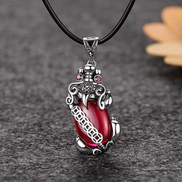 Buddha Stones PiXiu granate cobre moneda riqueza suerte collar colgante - image 7