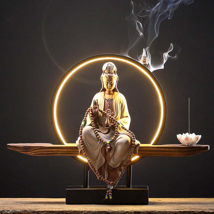 Buddha Stones Buda Avalokitesvara Cerámica Loto Relajación Quemador De Incienso Decoración