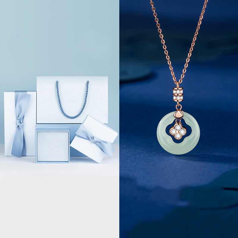 Buddha Stones, Plata de Ley 925, Jade Natural Hetian, trébol de la suerte, colgante de collar de circón con caja de regalo