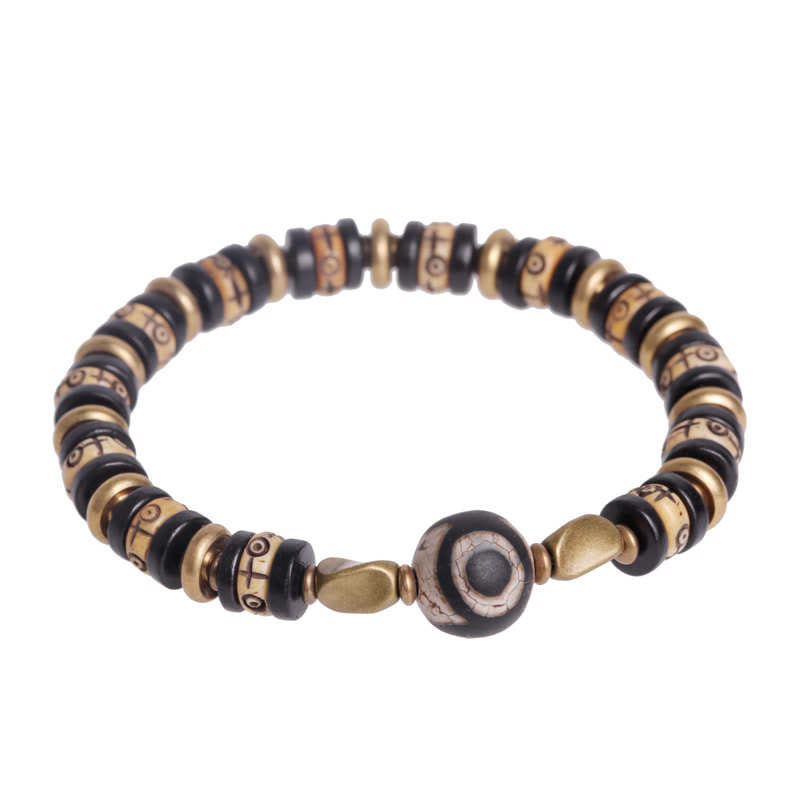 Pulsera de fuerza de madera de ébano con cuentas de hueso tibetano y piedras de Buddha Stones
