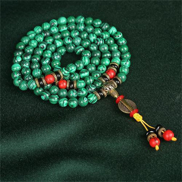 Collar de pulsera de cuentas de malaquita tibetana de Buddha Stones 108 Mala