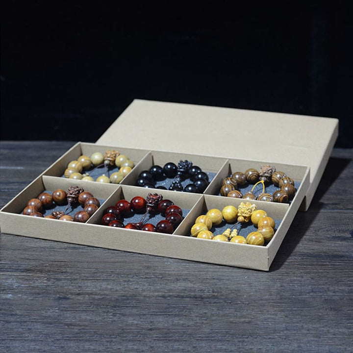 Pulsera de protección con Buddha Stones, palisandro, sándalo verde, hoja pequeña de sándalo rojo y dragón tallado