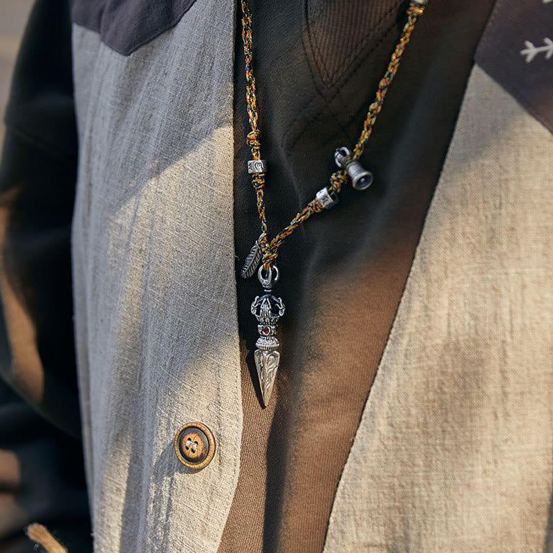 Colgante de plata de ley 925 hecho a mano tibetano Dorje Vajra Om Mani Padme Hum pluma fuerza collar colgante - image 3