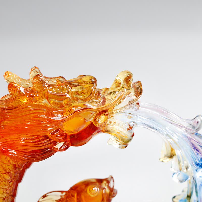 Buddha Stones Feng Shui Dragón Koi Pez hecho a mano Liuli Crystal Art Piece Decoración de la Oficina del Hogar