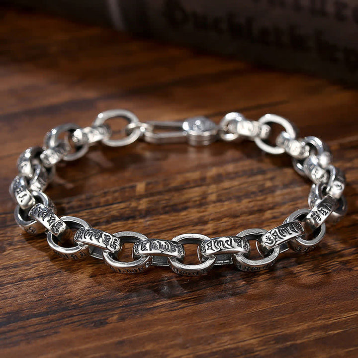 Pulsera de plata de ley 925 con grabado Om Mani Padme Hum de la paz