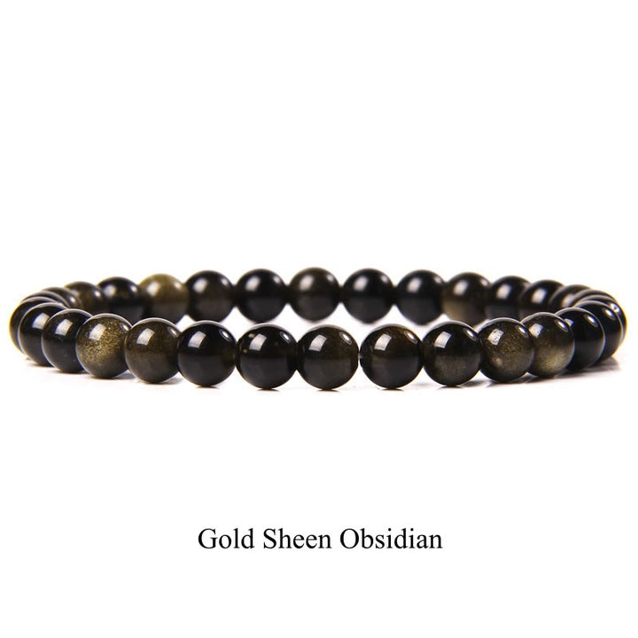 Pulsera de cuentas curativas de cuarzo con piedra natural de piedras de Buddha Stones - 8 mm - Obsidiana con brillo dorado - image 9