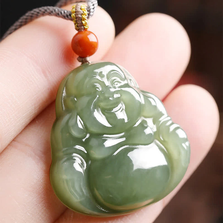 Colgante de cadena con collar de abundancia de jade hetiano de Buda sonriente - image 8