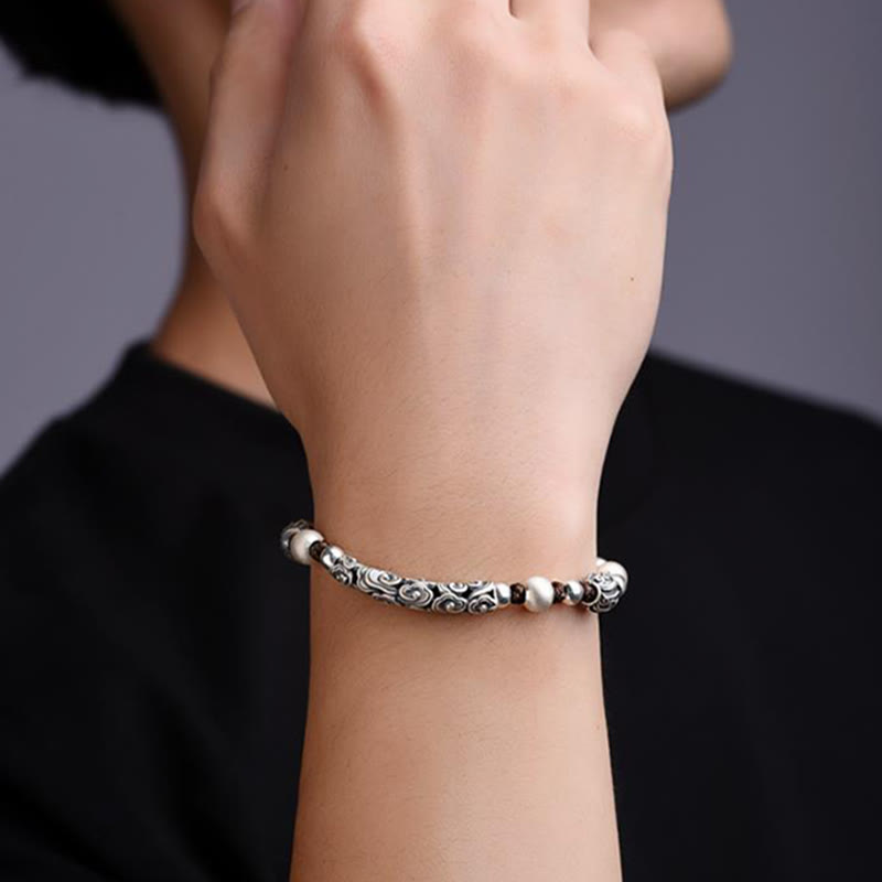 Pulsera de cadena de riqueza de nube auspiciosa de plata de ley 999 de cobre hecha a mano con Buddha Stones del Tíbet - image 4