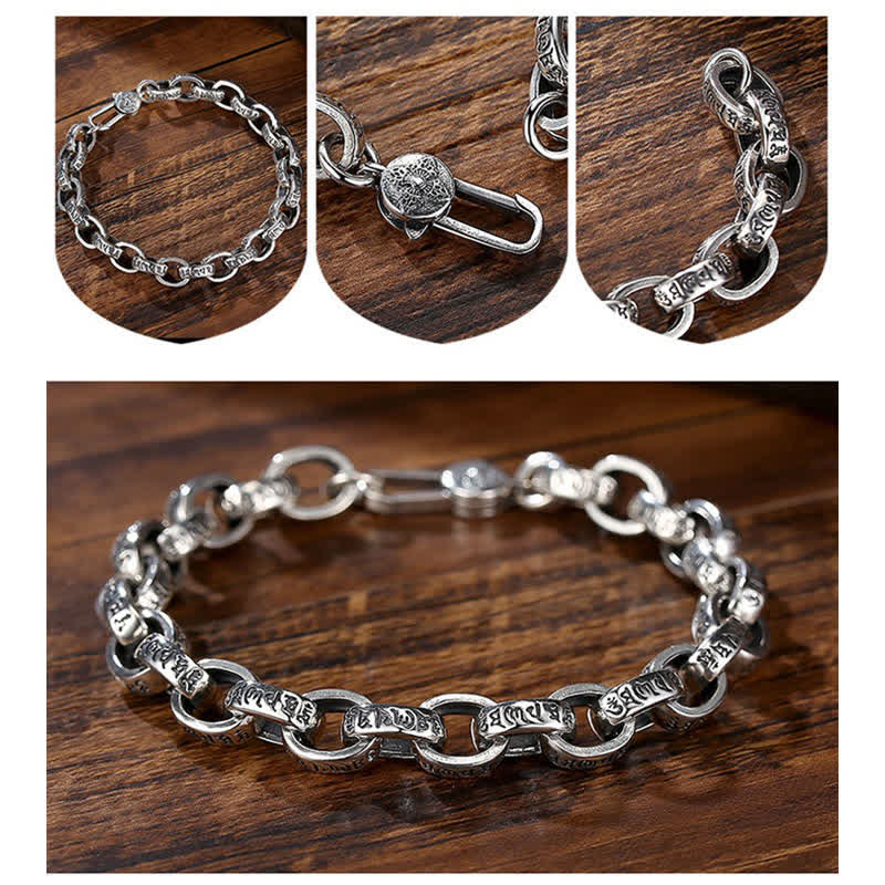 Pulsera de plata de ley 925 con grabado Om Mani Padme Hum de la paz