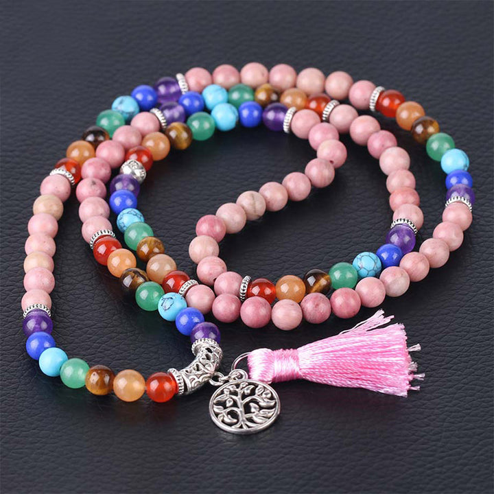 Pulsera curativa de lazulita de cristal azul Rodonita con 108 cuentas Mala de Buddha Stones