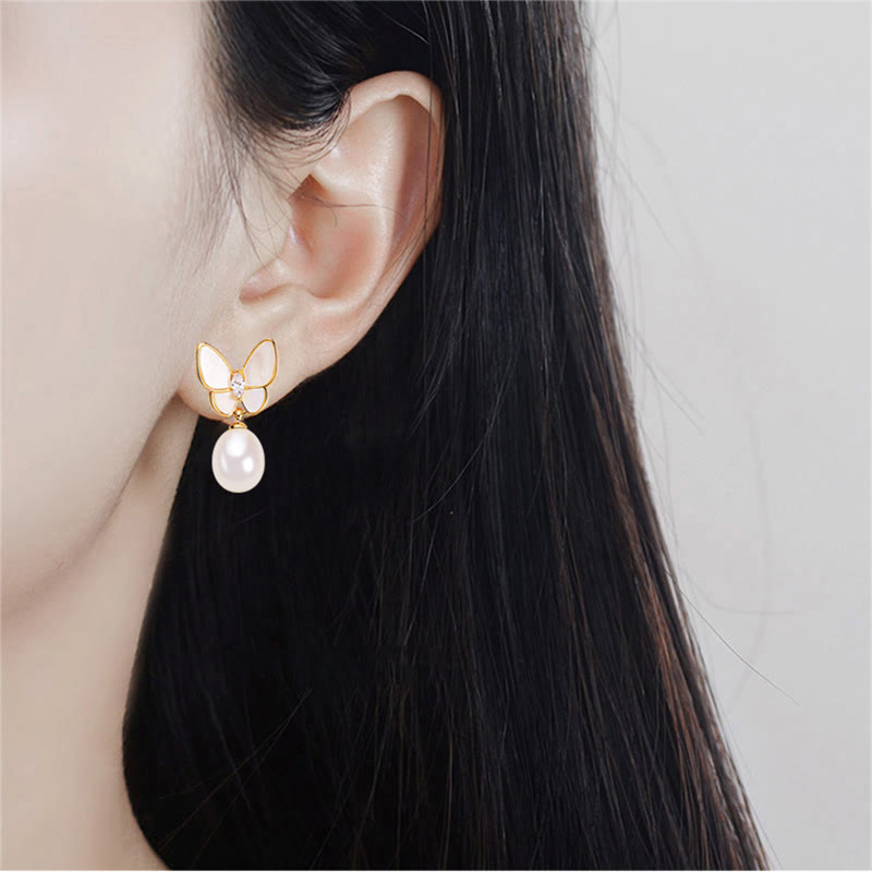 Pendientes de plata de ley 925 con Buddha Stones , chapados en oro de 18 quilates, perlas de cobre, mariposa, optimismo