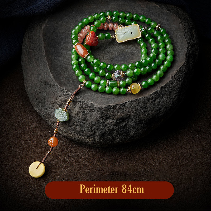 Buddha Stones 108 cuentas Mala cian Jade ágata roja pulsera de la suerte de Buda sonriente
