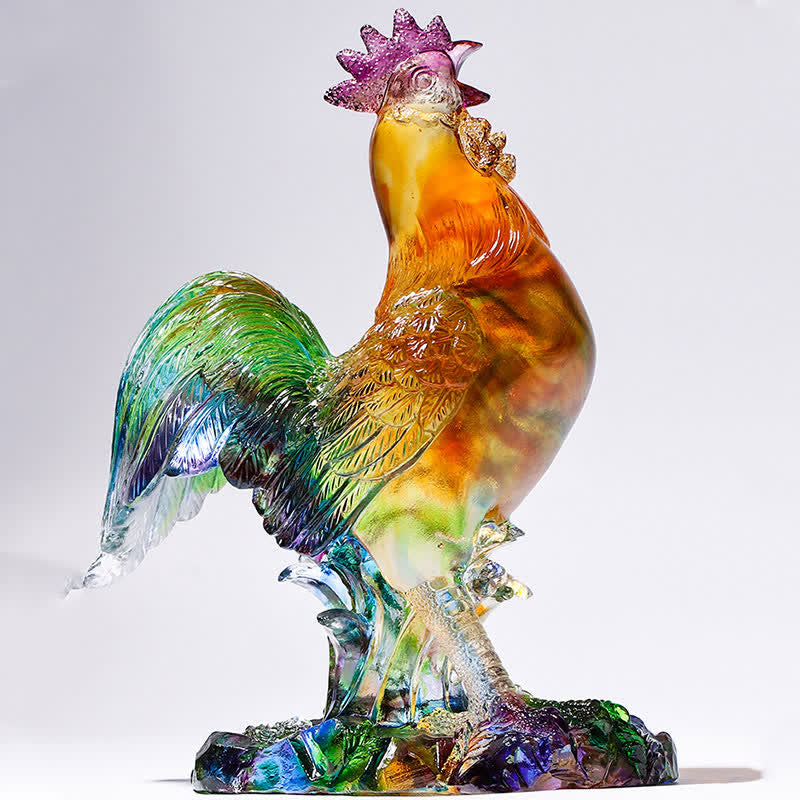 Pieza de arte de gallo de cristal Liuli hecha a mano para decoración del hogar
