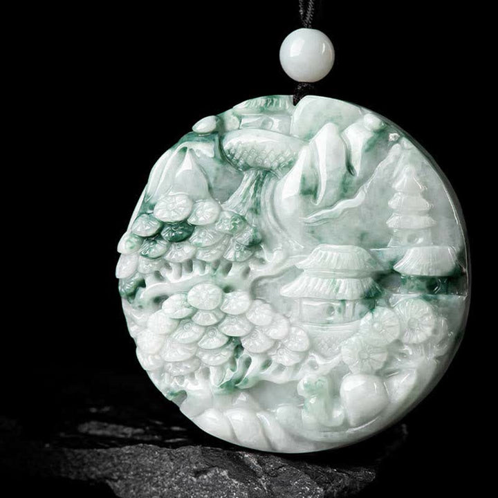 Collar de cadena de abundancia de jade con paisaje de montaña de Buddha Stones