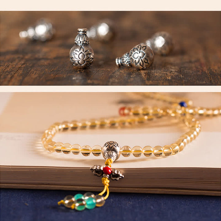 Plata de Ley 925, 108 cuentas de Mala, citrino Natural, ágata roja, ámbar, pulsera con dijes de placer