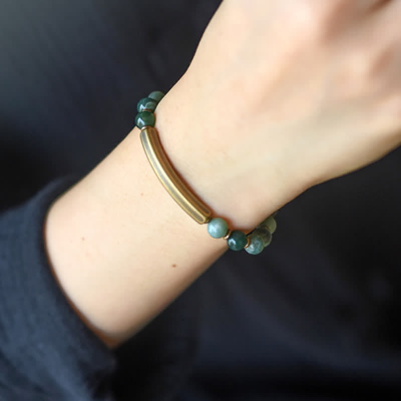 Pulsera de pareja de paz con Buddha Stones, jaspe rojo, ágata de musgo, cristal de obsidiana negra, cobre