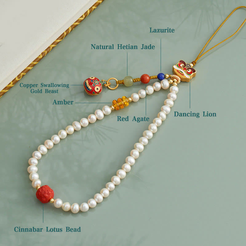 Buddha Stones, perla Natural, cinabrio, bolsa de dinero, campana, bestia tragadora de oro, León danzante, decoración colgante para teléfono curativo