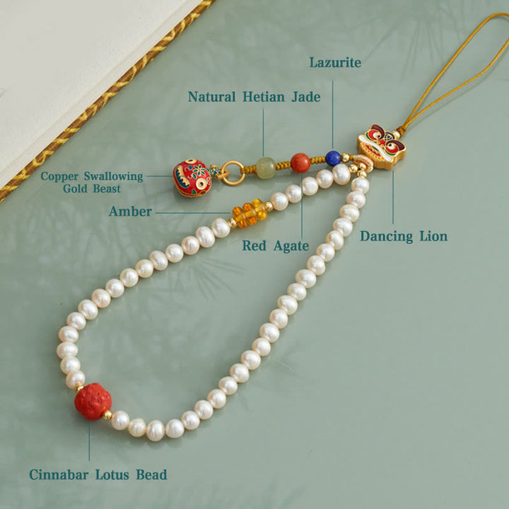 Buddha Stones, perla Natural, cinabrio, bolsa de dinero, campana, bestia tragadora de oro, León danzante, decoración colgante para teléfono curativo