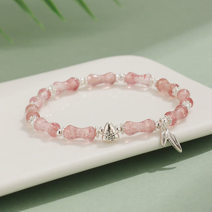 Buddha Stones Peridoto Jade Blanco Fresa Cuarzo Aventurina Verde Bambú Fu Carácter Suerte Pulsera