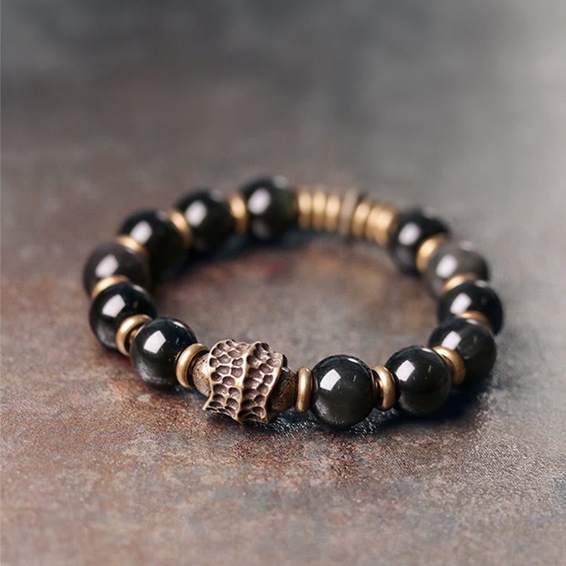 Pulsera curativa de amor de cobre y obsidiana arcoíris con Buddha Stones