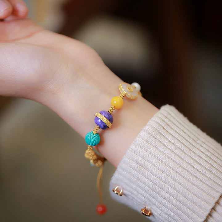 Pulsera de la suerte con cristales de ágata roja, ámbar y Jade hetiano Natural de Plata de Ley 925