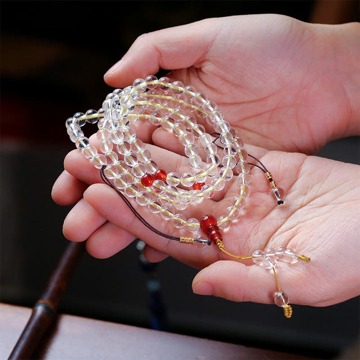 Buddha Stones 108 cuentas Mala Plata de Ley 925 ágata blanca Natural ágata roja pulsera de protección cuádruple