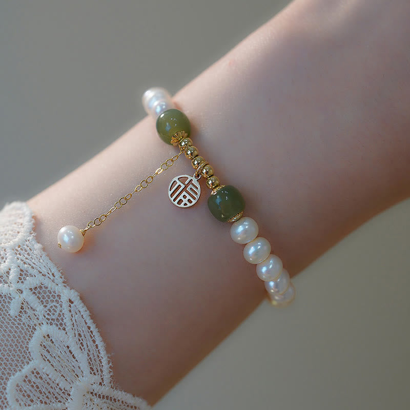 Pulsera de cuentas de sabiduría de felicidad de jade hetiano de perlas naturales