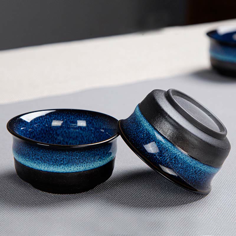 Juego de caja con bolsa de regalo portátil, tetera de cerámica de té Gongfu chino, Color degradado en azul, Buddha Stones