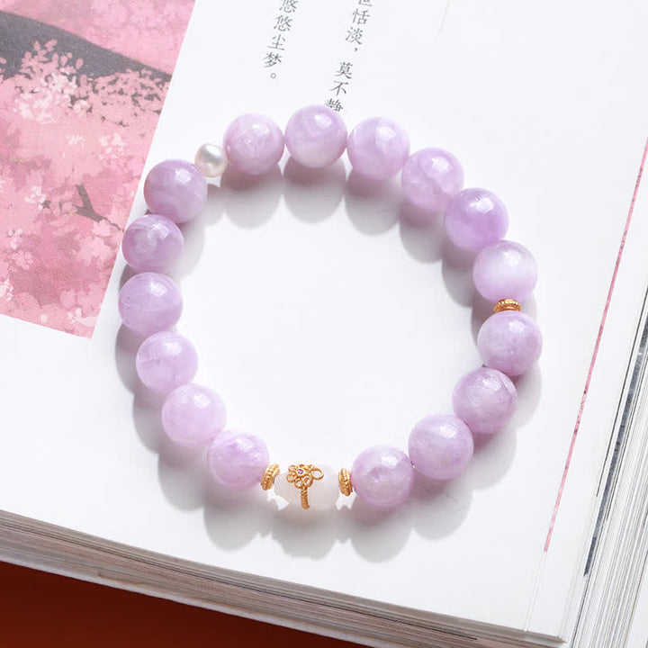 Kunzite Hetian White Jade Gourd Love Pulsera de crecimiento espiritual