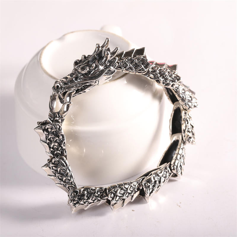 Brazalete de pulsera de éxito de suerte de dragón de plata de ley 925