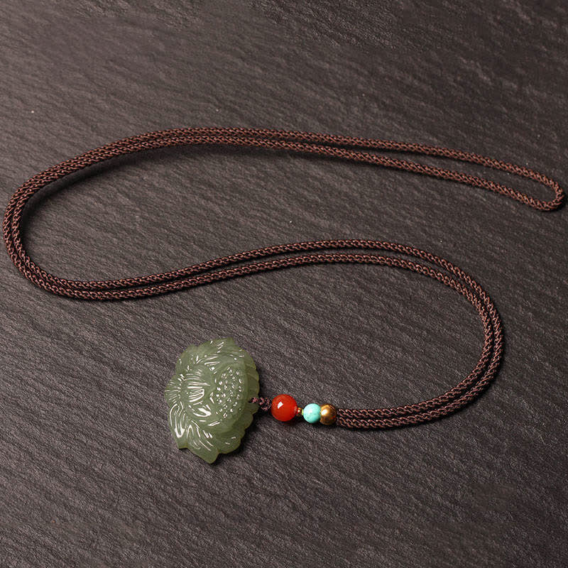 Collar con colgante de flor de loto de jade cian hetiano con Buddha Stones - image 4
