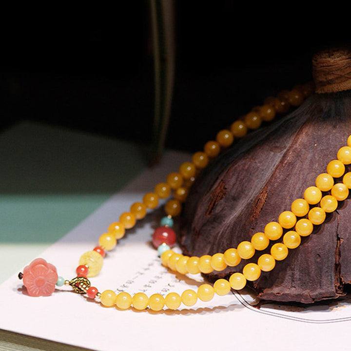 Collar de equilibrio curativo de ámbar Pulsera con dije de flor