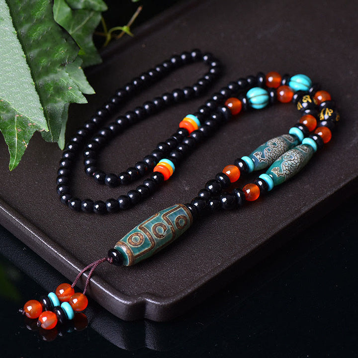 Colgante de collar de protección Om Mani Padme Hum con cuentas Dzi tibetanas de nueve ojos con Buddha Stones - Cuenta Dzi de Nueve Ojos (Riqueza ♥ Protección) - image 1