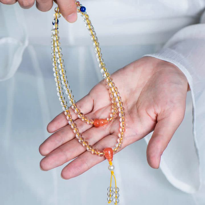 108 cuentas Mala de plata de ley 925, citrino Natural, ágata roja, Jade blanco, pulsera con dijes de prosperidad