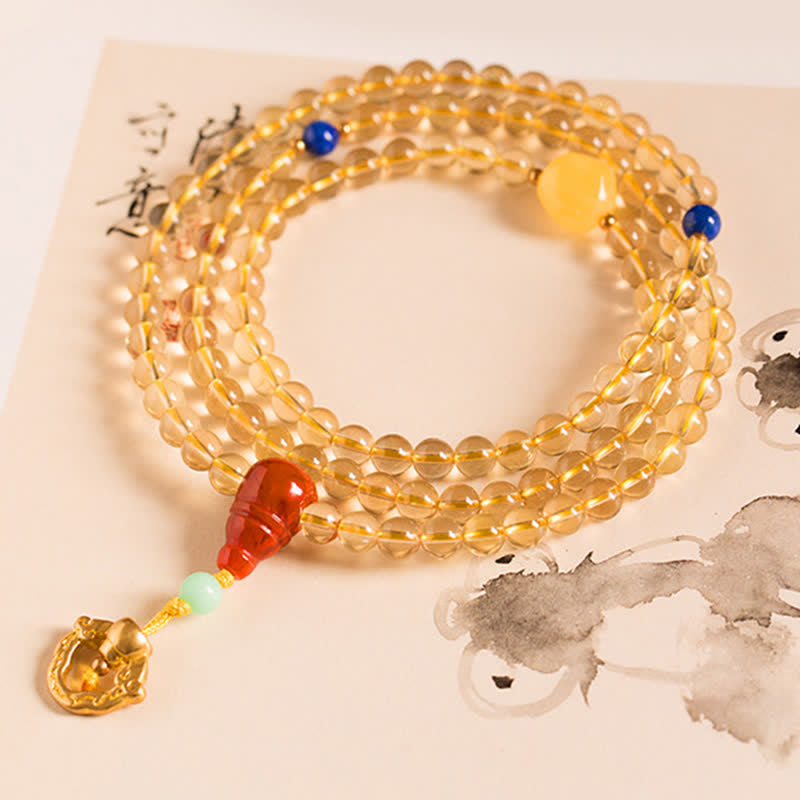 Plata de Ley 925, 108 cuentas de Mala, citrino Natural, ágata roja, ámbar, pulsera con dijes de placer