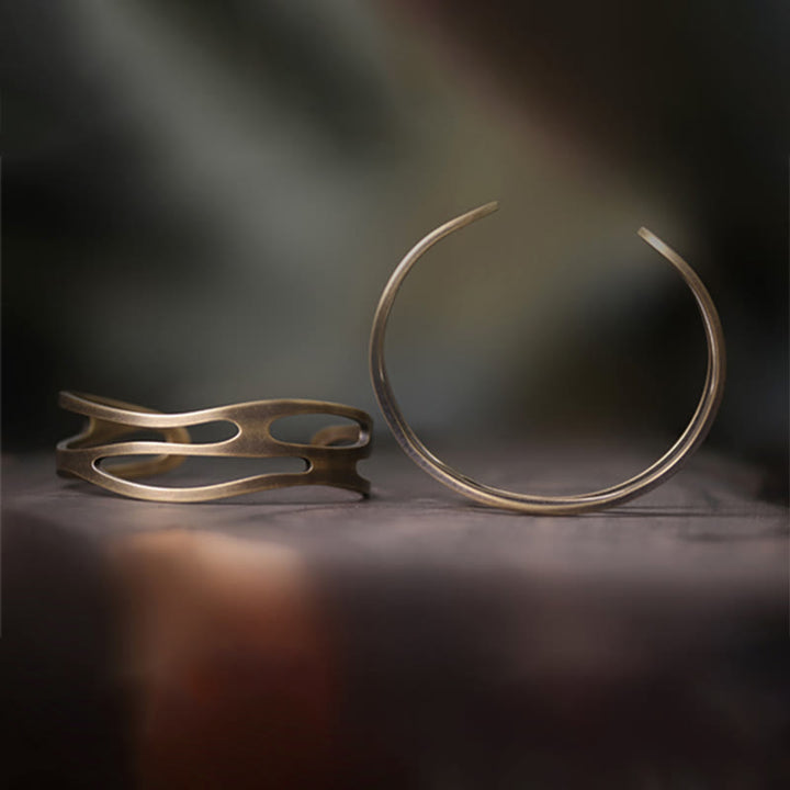 Brazalete ajustable con Buddha Stones , brazalete ajustable de cobre y latón curvado Vintage