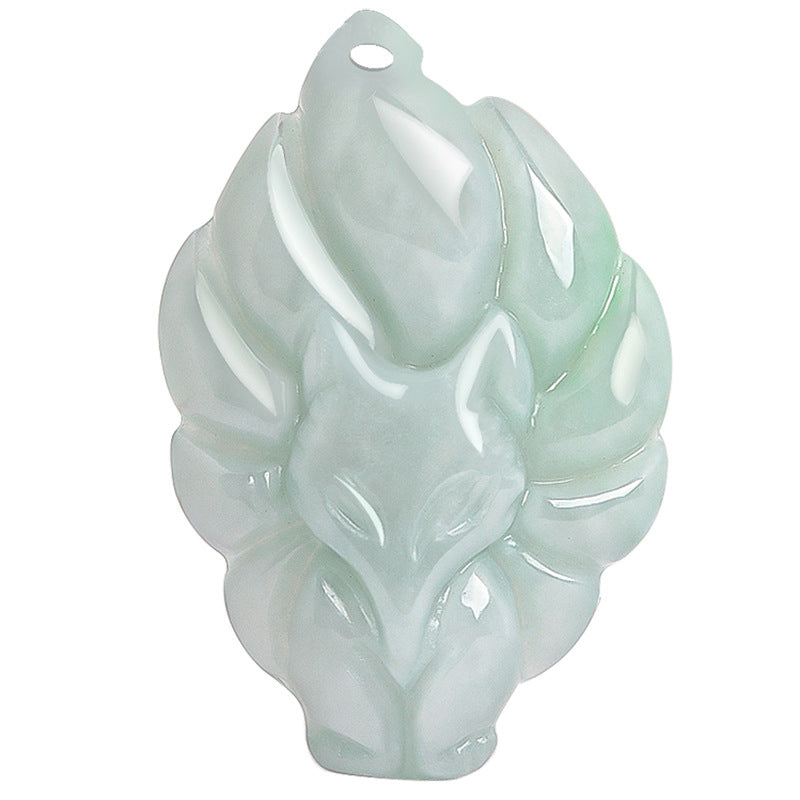 Colgante de collar de prosperidad de la suerte de zorro de nueve colas de jade natural con Buddha Stones