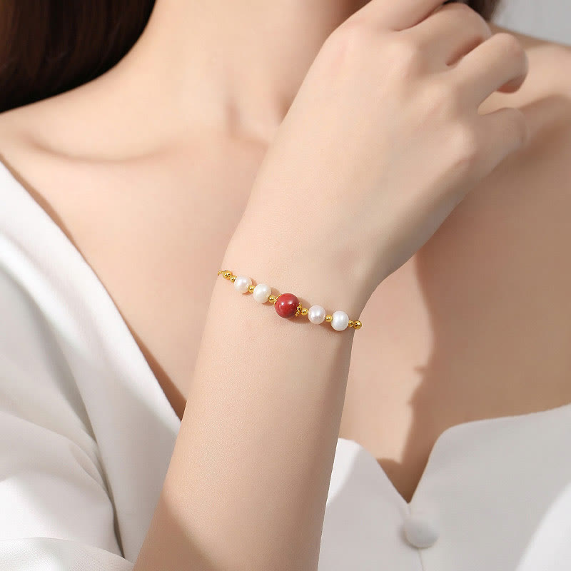 Pulsera de cadena de cuentas curativas de cinabrio y perlas de plata de ley 925 con Buddha Stones