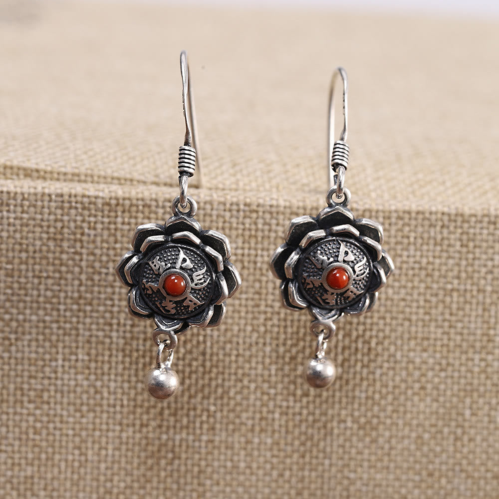 Pendientes colgantes de plata de ley 925 Om Mani Padme Hum Lotus Peace - Pendientes - image 4