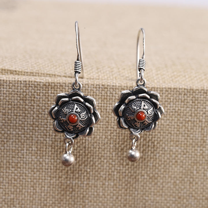 Pendientes colgantes de plata de ley 925 Om Mani Padme Hum Lotus Peace - Pendientes - image 4