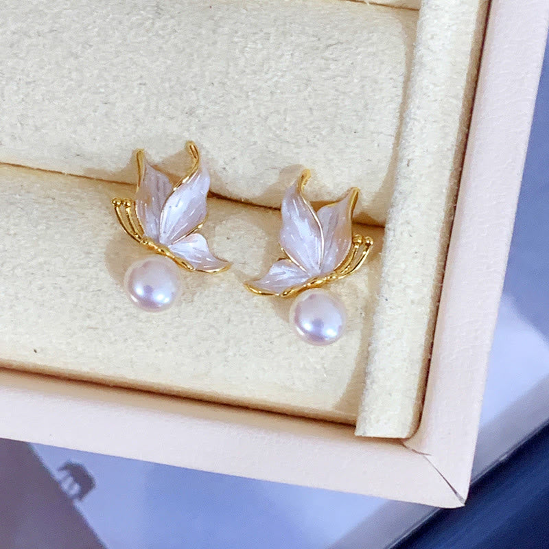 Pendientes de plata de ley 925 con Buddha Stones , chapados en cobre, oro, perlas naturales, mariposa, sabiduría