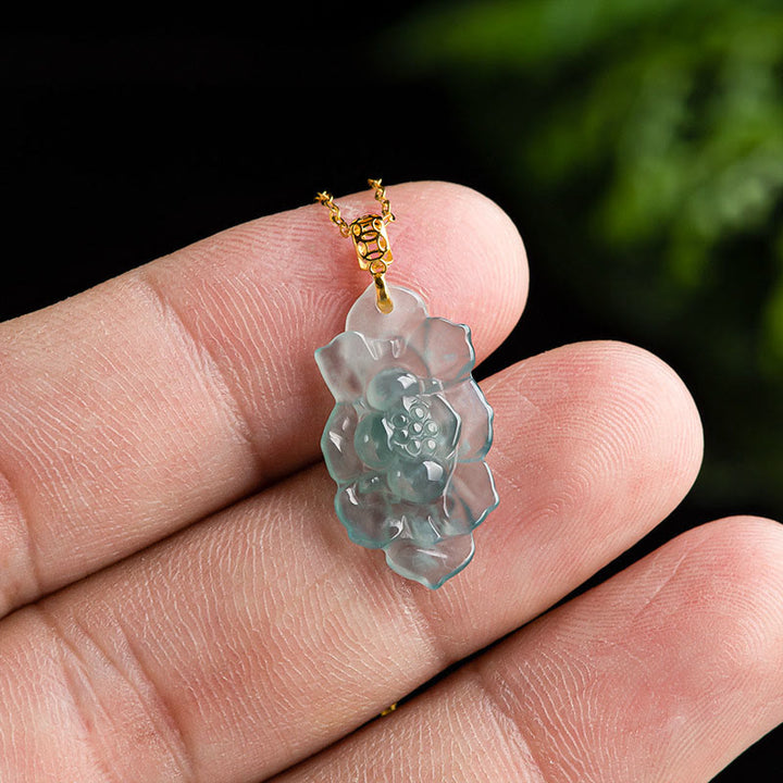 Collar con colgante de prosperidad con Buddha Stones, cadena de plata de ley 925, hebilla de oro de 18 quilates y diseño de loto de jade natural. - image 2