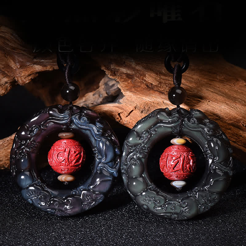 Colgante de collar curativo de cinabrio PiXiu de obsidiana arcoíris Natural FengShui de Buddha Stones - image 7