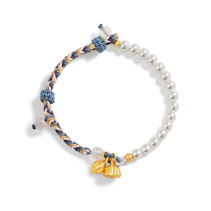 Pulsera de prosperidad de calcedonia de cuerda colorida con perlas de loto de plata de ley 925 con Buddha Stones