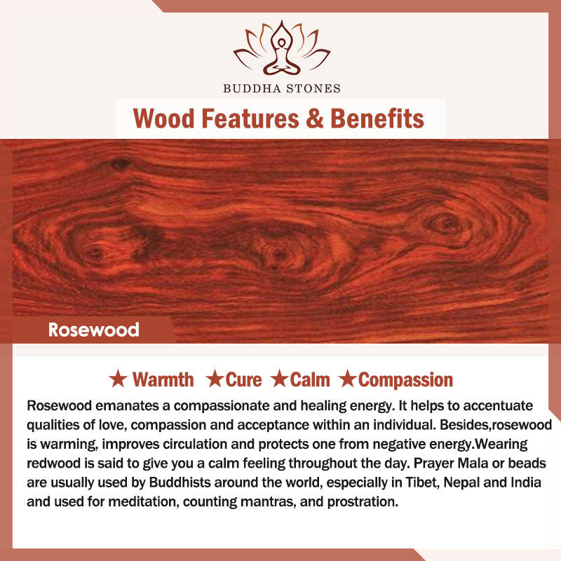 Pulsera de Compasión de Madera de Rosal Natural con Piedras de Buda