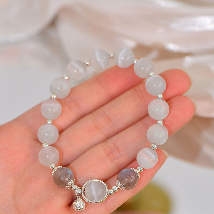Pulsera de apoyo de amor con piedra lunar y ojo de gato de plata de ley 925 de Buddha Stones