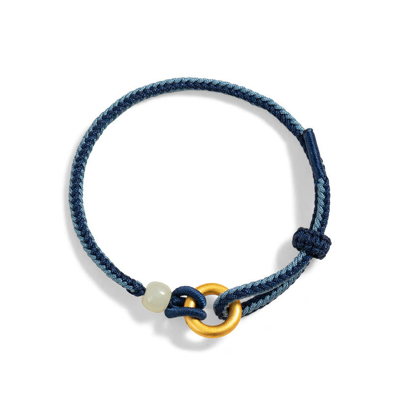 Pulsera de la fortuna con cuerda de jade hetiano y hebilla de la paz de plata de ley 999 con Buddha Stones